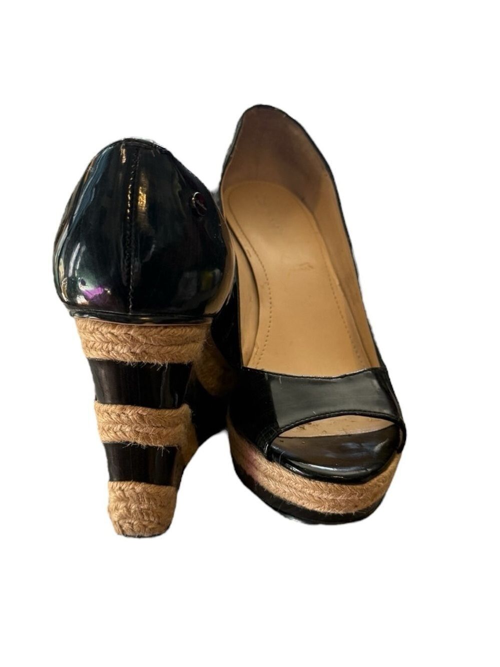 Calvin Klein Navy Patent Leather Heeled Wedge Espadrille Size 8.5 - Picture 10 of 10